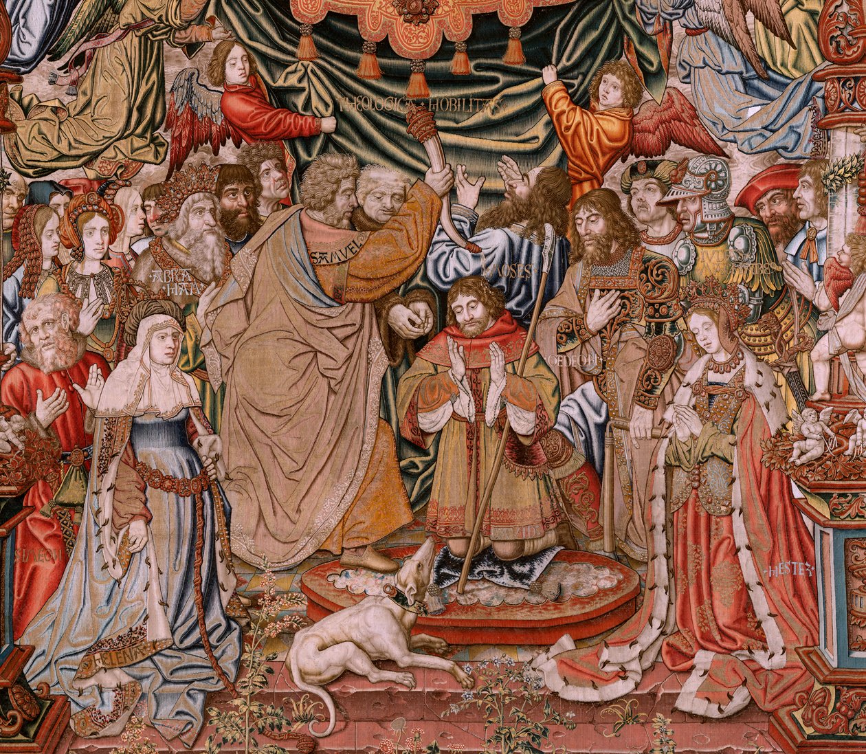 Flaman halısı. Dizi Onur; Asalet (La Nobleza). Serinin dördüncü halısı. Bernard van Orley ve Jan Gossaert (Mabuse) çevresinden Model Karikatürcüler. İmalat Pieter van Aelst, Brussels.Ca 1550. Kumaş Altın, gümüş, ipek ve yün by Bernaert van (circle of) Orley