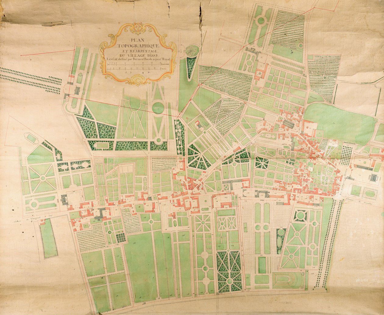 N11Seine87 Topografik Harita ve Issy Köyü Anketi, 1740 (kağıt üzerinde kalem, mürekkep ve tuvalet) by Bernard Borde