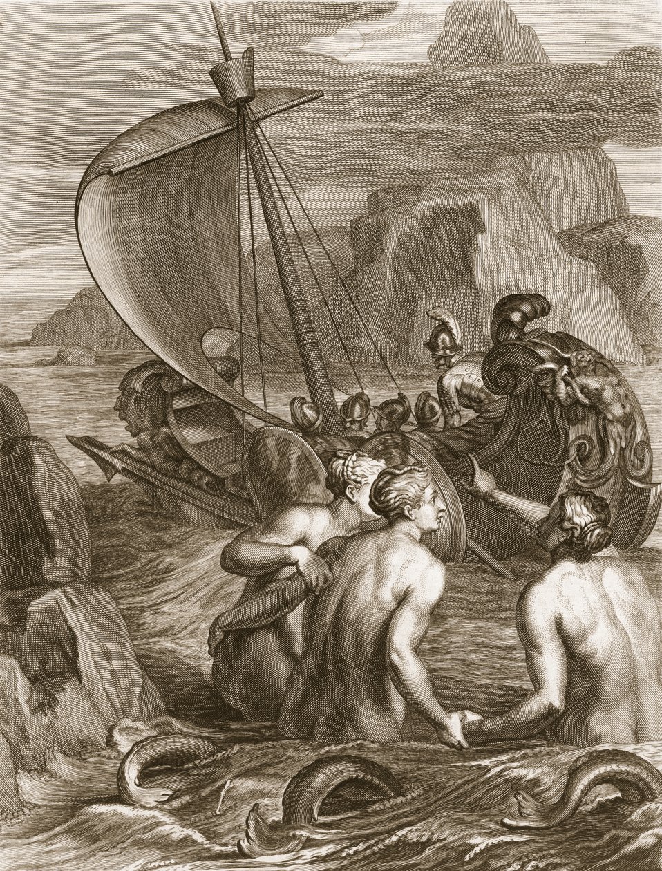 Ulysses ve Arkadaşları Sirenlerin Büyülerinden Kaçının, 1731 by Bernard Picart
