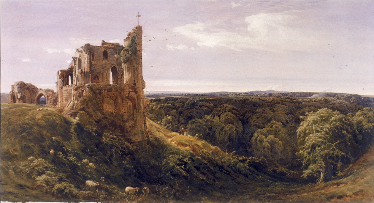 Manzaradaki Harap Kale (Knaresborough Kalesi) (gövde rengi) by Bernard Walter Evans