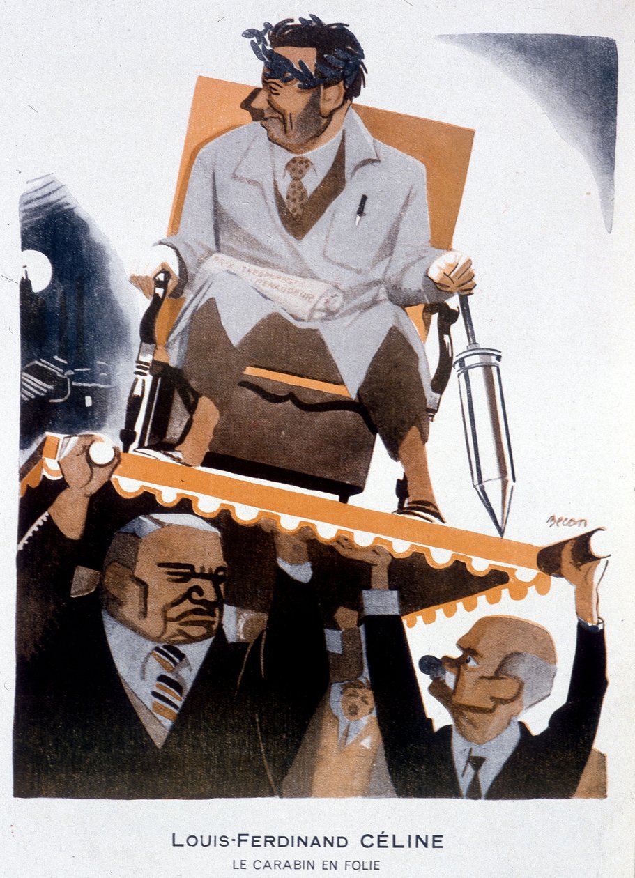 Karikatür Louis-Ferdinand Celine (1894-1961) (Louis Ferdinand Celine) - Bernard Becan (Bernhard Kahn) (1890-1943) tarafından 15/01/1933 “”Fantasio”””da çizimi by Bernard Becan