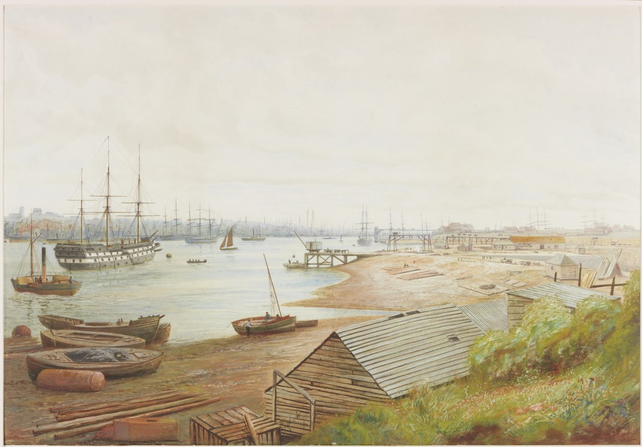 Çok sayıda damar içeren yoğun bir nehir manzarası (kalem, suluboya ve kağıt üzerine gövde rengi) by Bernard Benedict Hemy