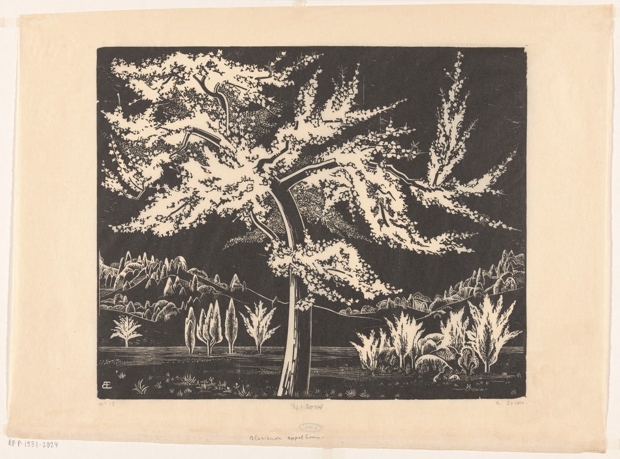 Çiçekli elma ağacı (nesnedeki orijinal başlık) by Bernard Essers (signed by artist)