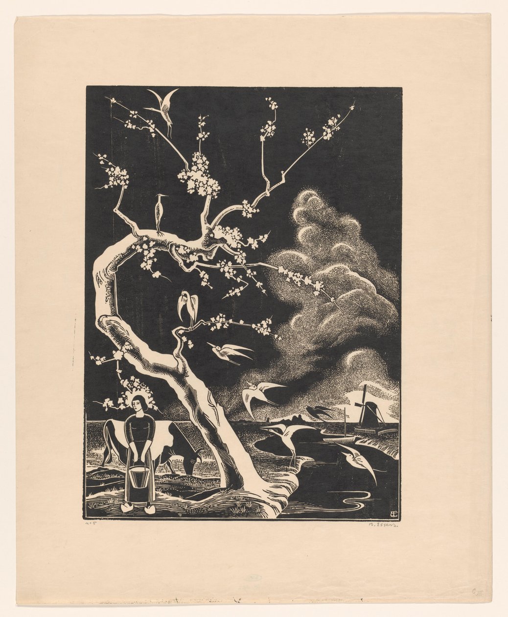 Balıkçıl ile ağaç by Bernard Essers (signed by artist)