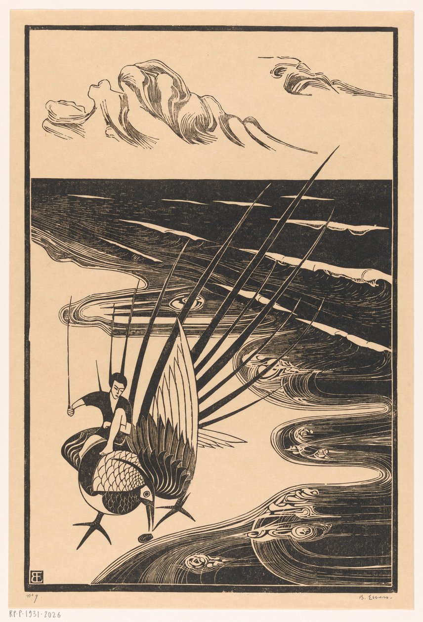 Sahilde bir sülün üzerinde oturan şekil by Bernard Essers (signed by artist)