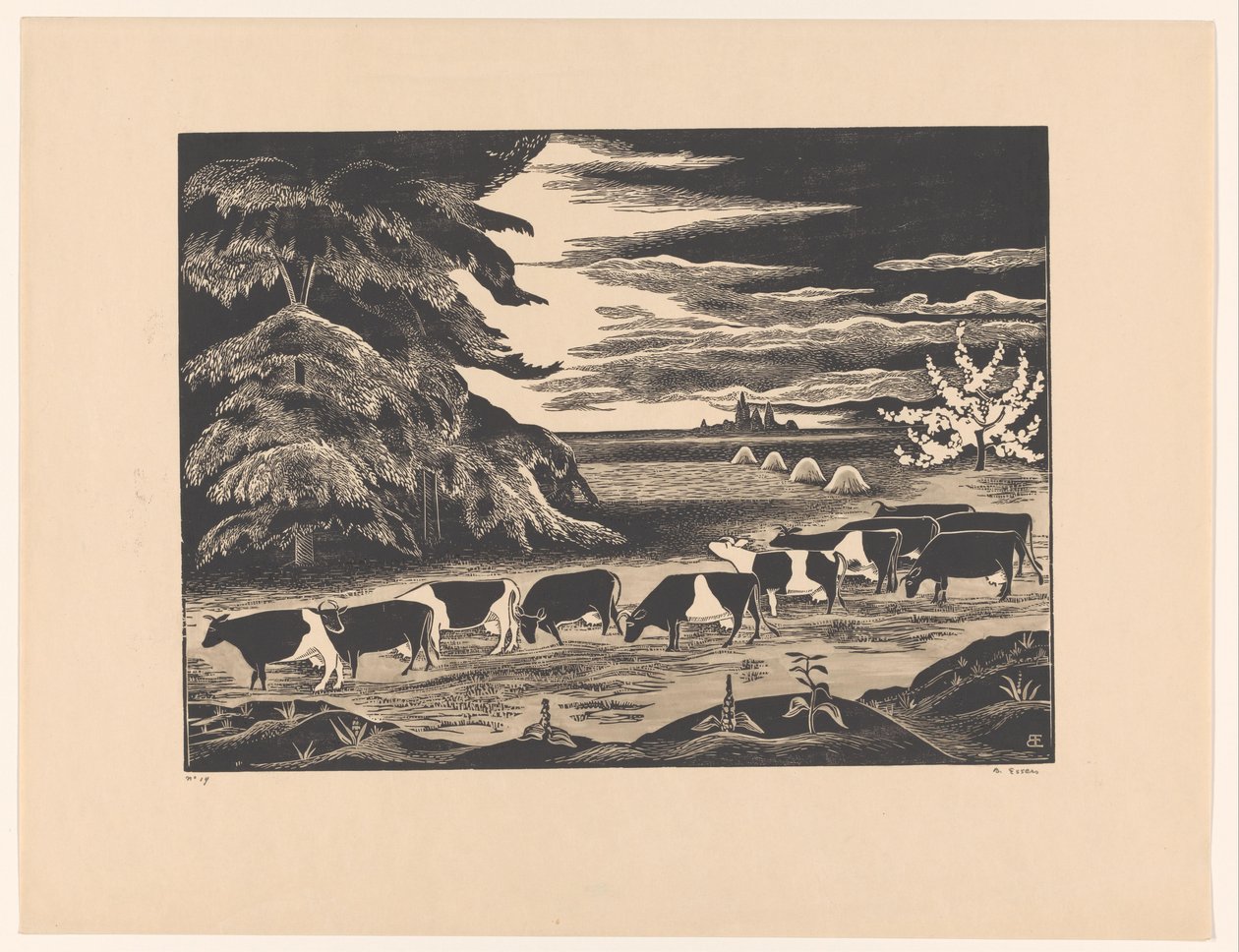 Bir manzara içinde inekler by Bernard Essers (signed by artist)