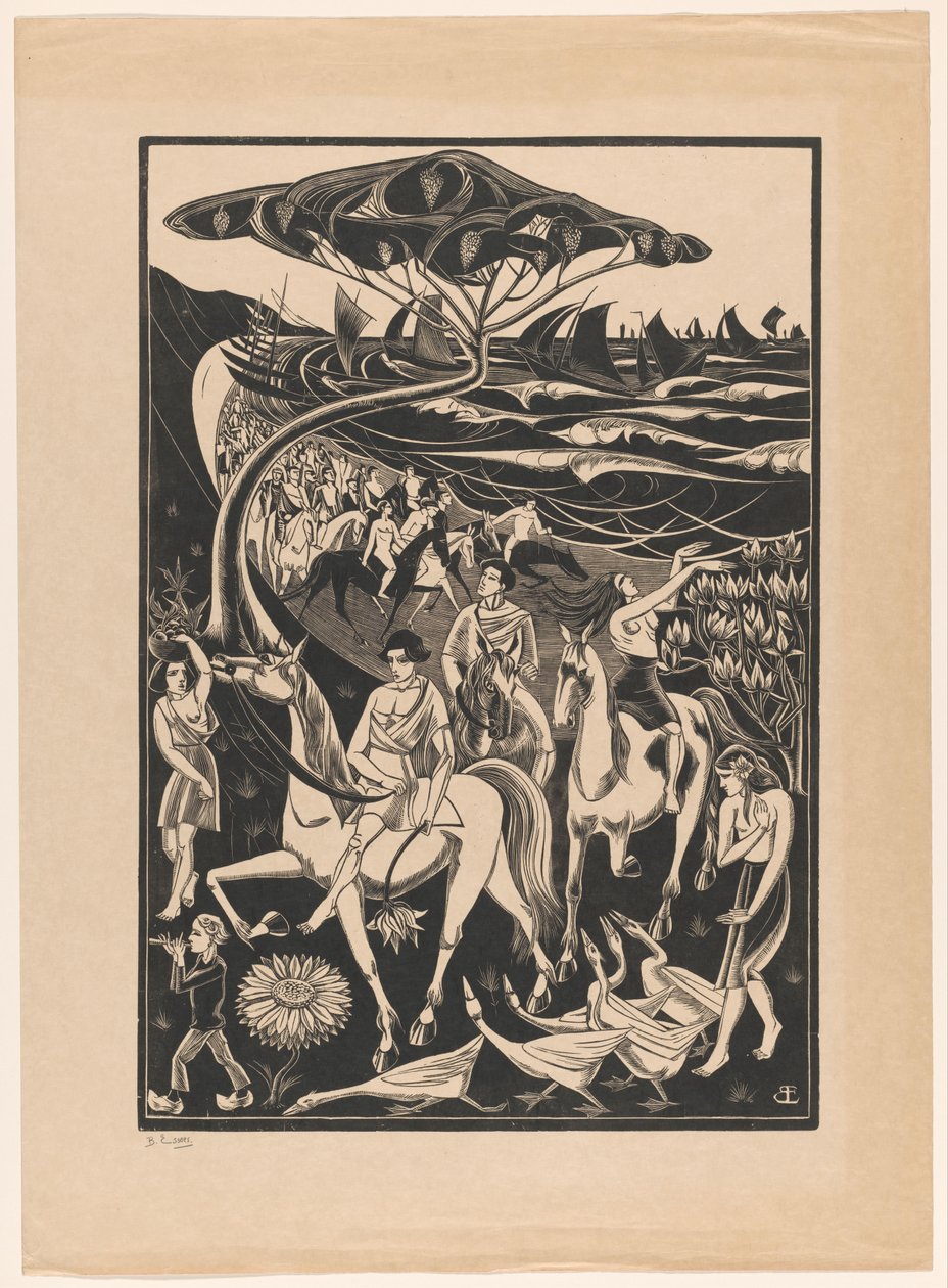 Sahilde atlıların geçit töreni by Bernard Essers (signed by artist)