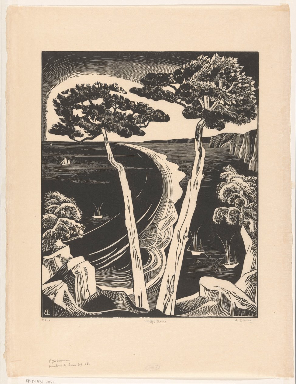 Çam ağaçları (gelgitte Breton Körfezi) (nesne üzerindeki orijinal başlık) by Bernard Essers (signed by artist)