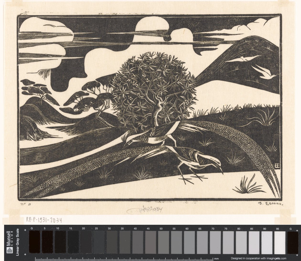 Tepelik bir manzarada iki sülün by Bernard Essers (signed by artist)