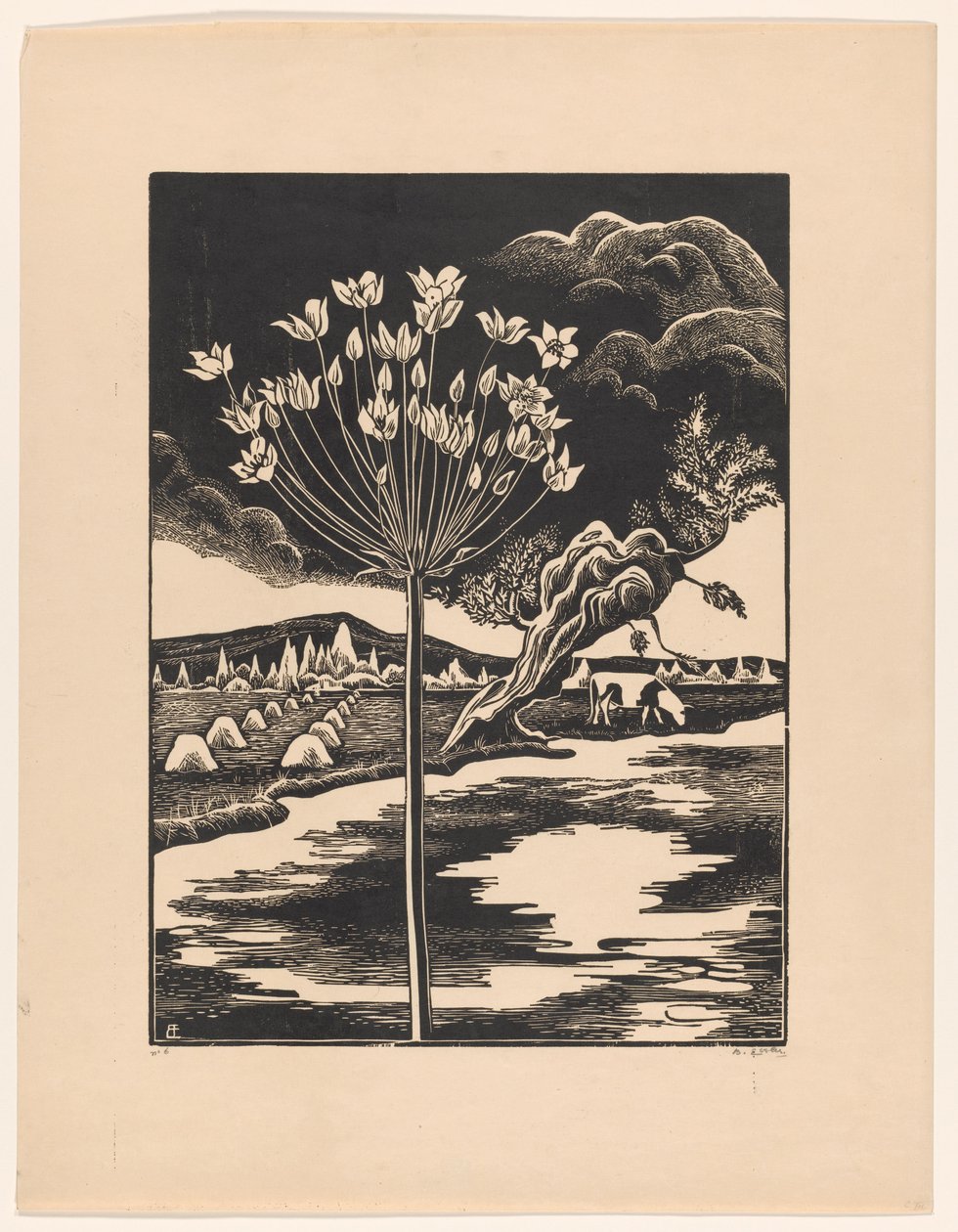 Bir manzarada kuğu çiçeği by Bernard Essers (signed by artist)