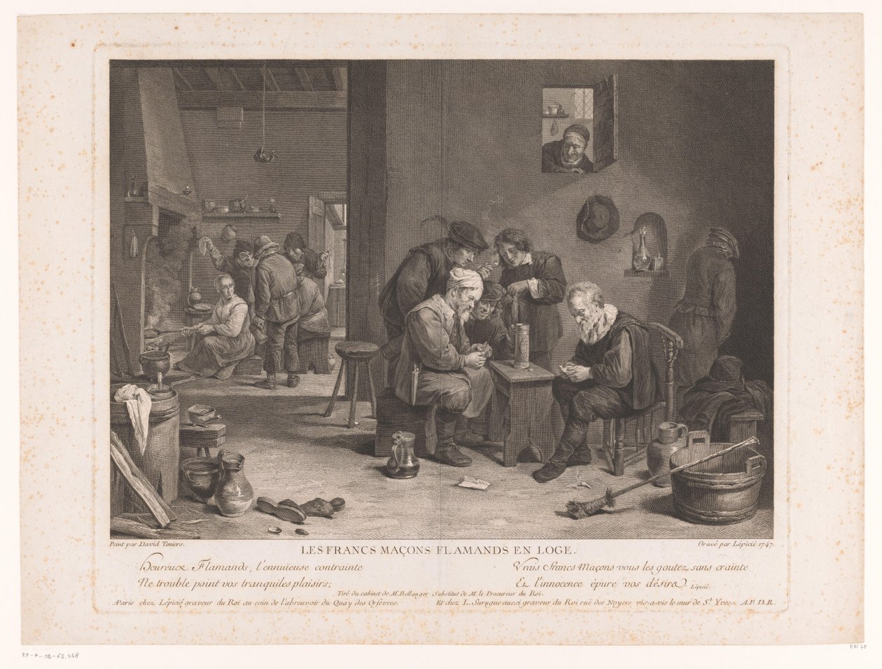 Kart oyun figürleri ile Inn iç Les Francs Maçons Flamands en Loge (nesne üzerindeki başlık) by Bernard François Lépicié