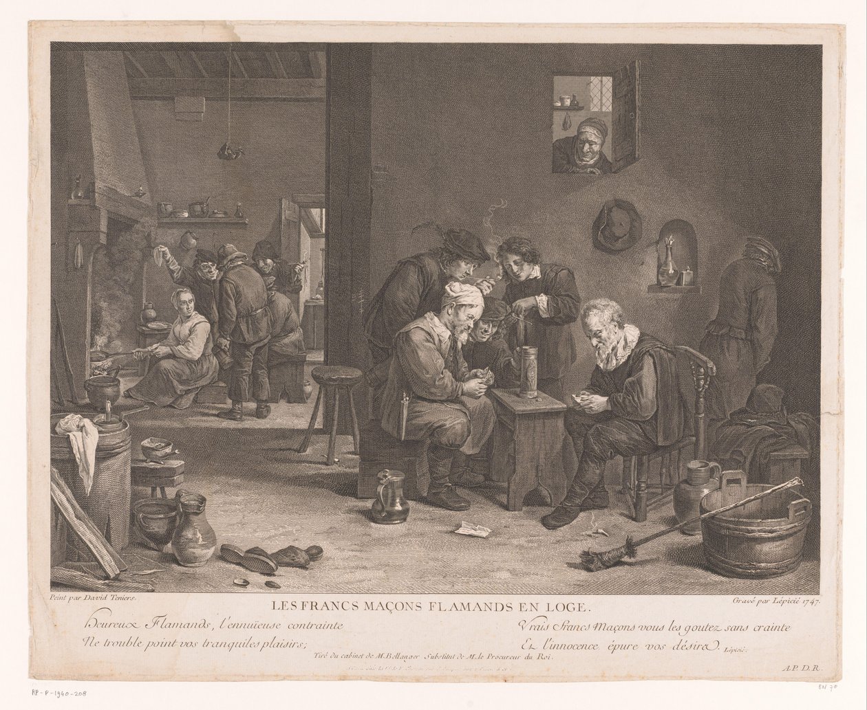 Kart oyun figürleri ile Inn iç Les Francs Maçons Flamands en Loge (nesne üzerindeki başlık) by Bernard François Lépicié
