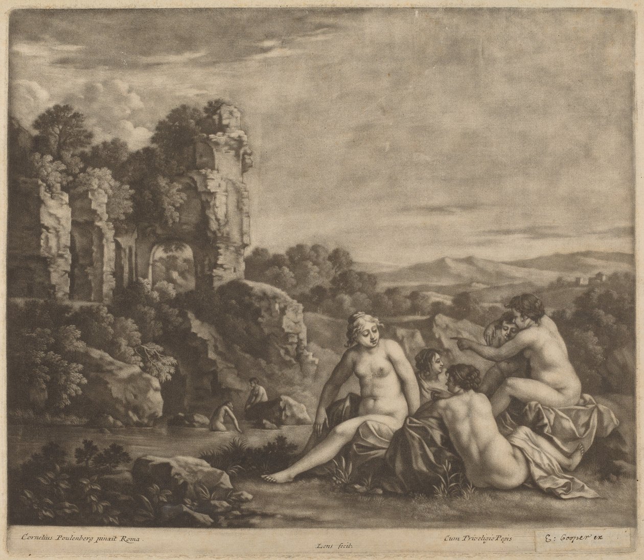 Peyzajda Yıkananlar by Bernard Lens, after Cornelis van Poelenburch