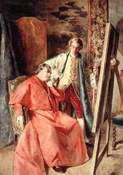 Ressam ve Prelate (tuval üzerine yağlı boya) by Bernard Louis Borione