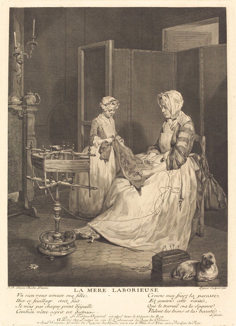 çalışkan anne by Bernard Lépicié after Jean Siméon Chardin
