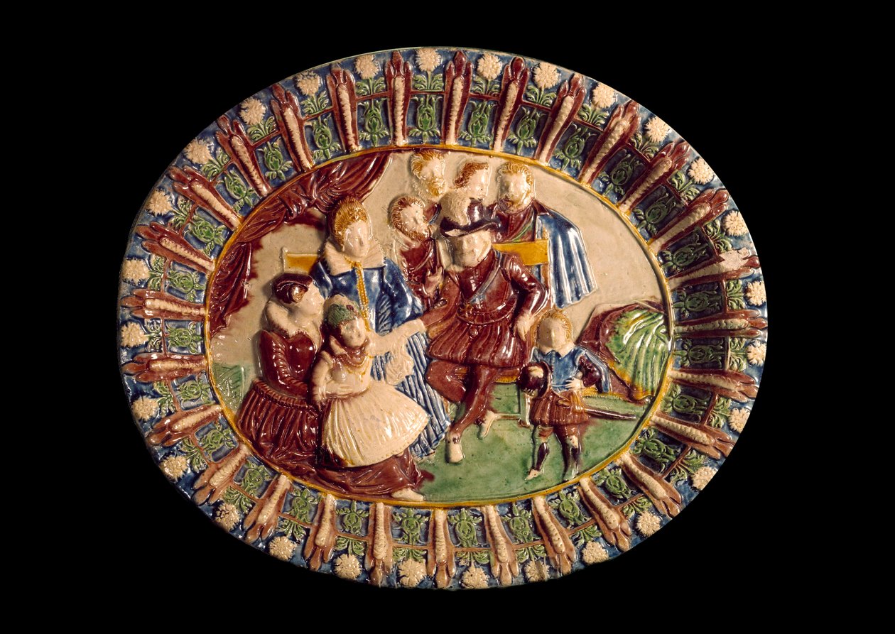 Henri IV ve ailesini temsil eden çanak. Bernard Palissy (1510-1589) tarafından sırlı toprakta seramik by Bernard Palissy