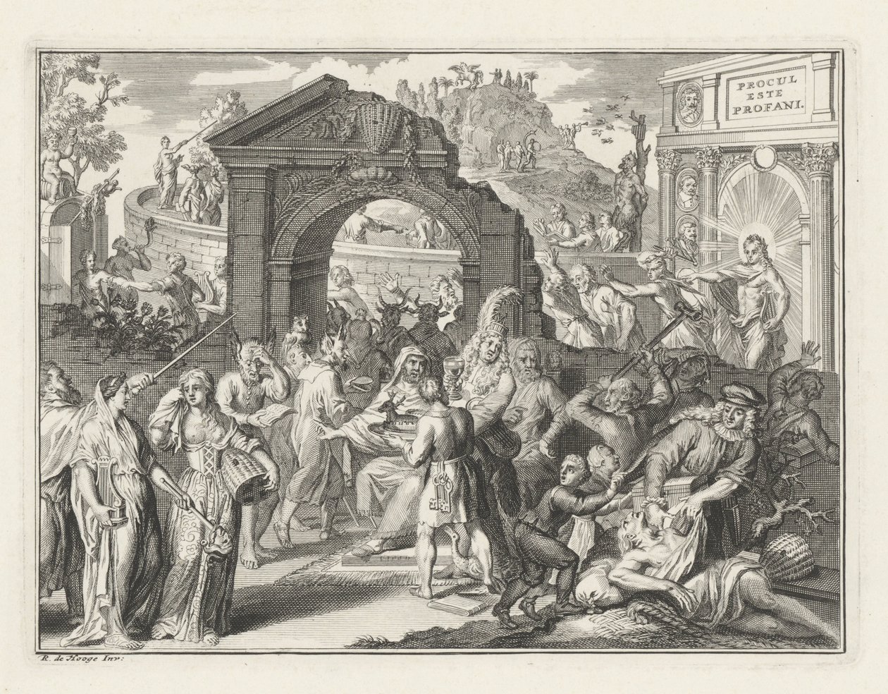Schouwburg Tartışması Karikatürü, 1685 dolayları by Bernard Picart (attributed to)