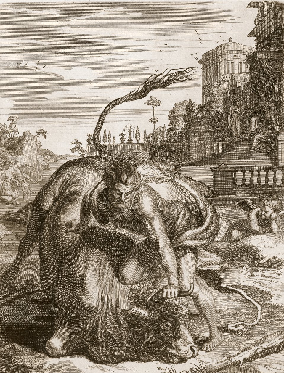 Achelous Boğa Şeklinde Herkül Tarafından Yenildi, 1731 by Bernard Picart