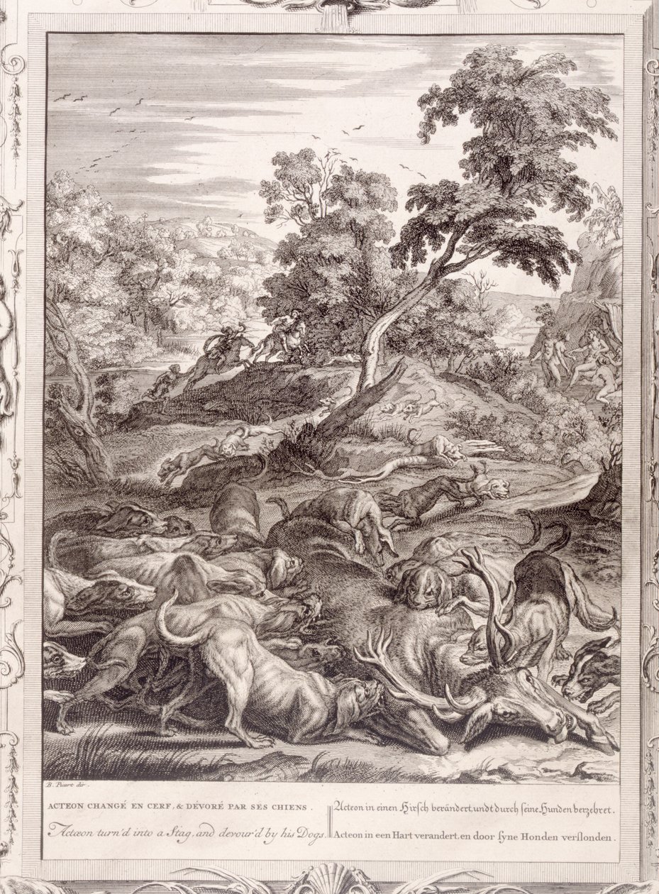 Actaeon Geyiklere Dönüştürüldü ve Av Köpekleri Tarafından Yutuldu, 1731 by Bernard Picart
