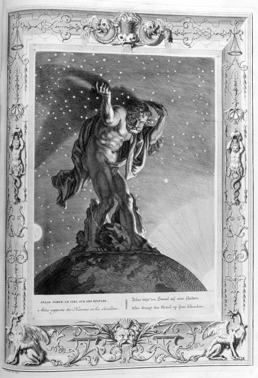 Atlas gökyüzünü omuzlarında destekliyor, 1733 by Bernard Picart