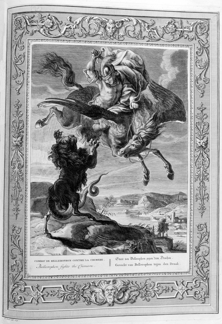 Bellerophon, Chimera ile savaşır, 1733 by Bernard Picart