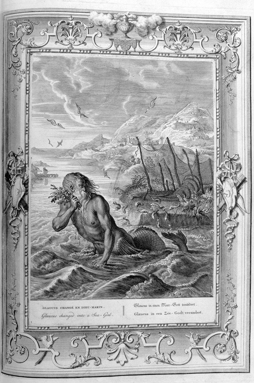 Glaucus insandan deniz tanrısına dönüşür (gravür) by Bernard Picart