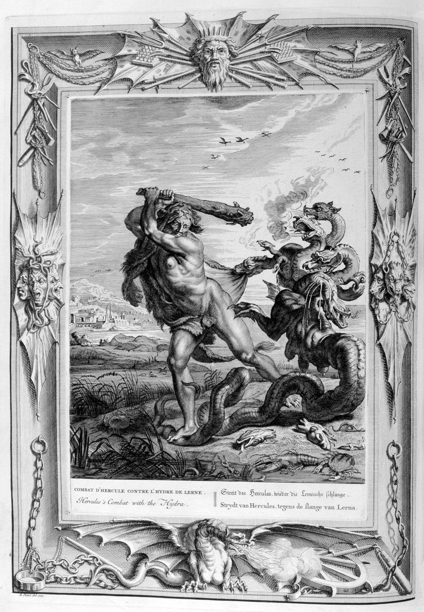 Herkül, Lernian hidra ile savaşır, 1733 by Bernard Picart