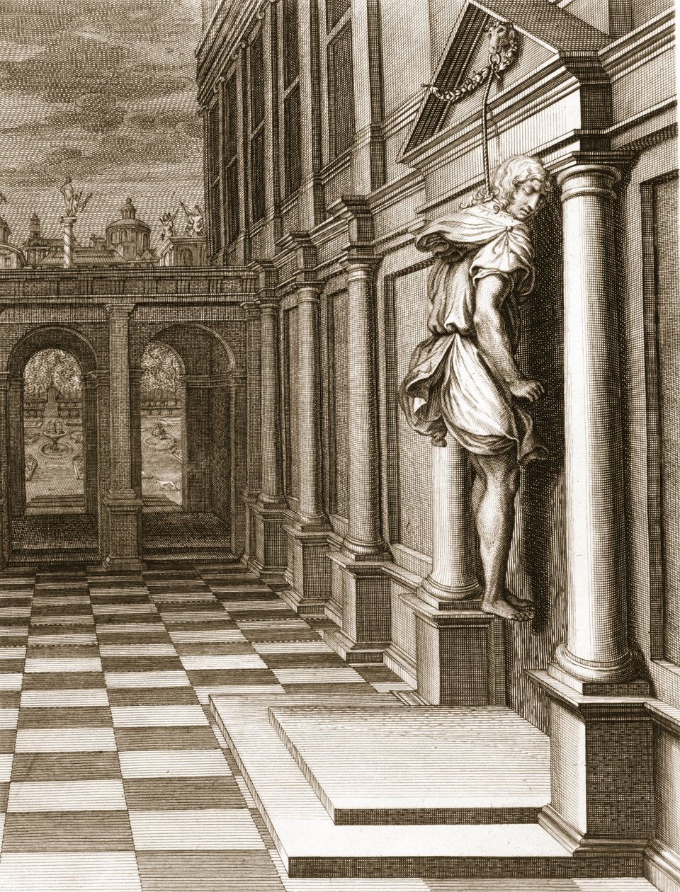İphis, Anaxarete'yi Elde Edemediği İçin Çaresizlik İçinde Kendini Astı, 1731 by Bernard Picart