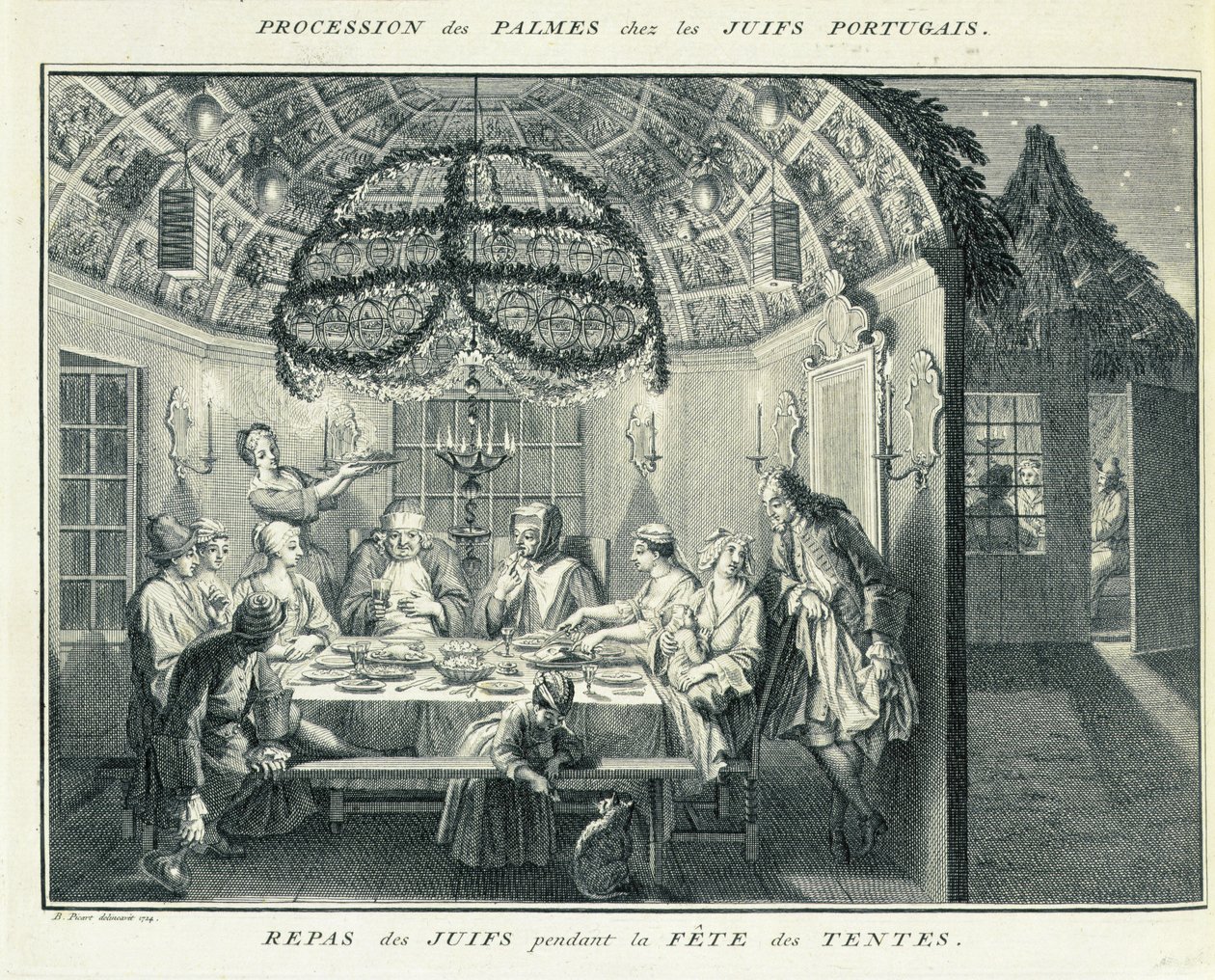 Çardak Bayramı Sırasında Yahudi Yemeği, 'Dini Törenler ve Gelenekler'den bir örnek, 1724 by Bernard Picart
