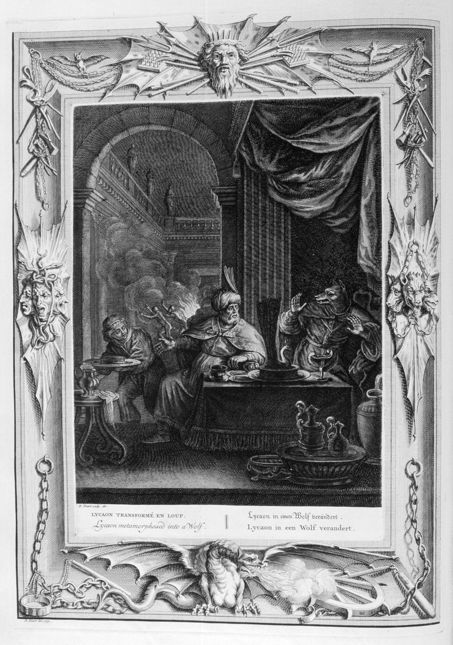 Lycaon kurda dönüşüyor (gravür) by Bernard Picart