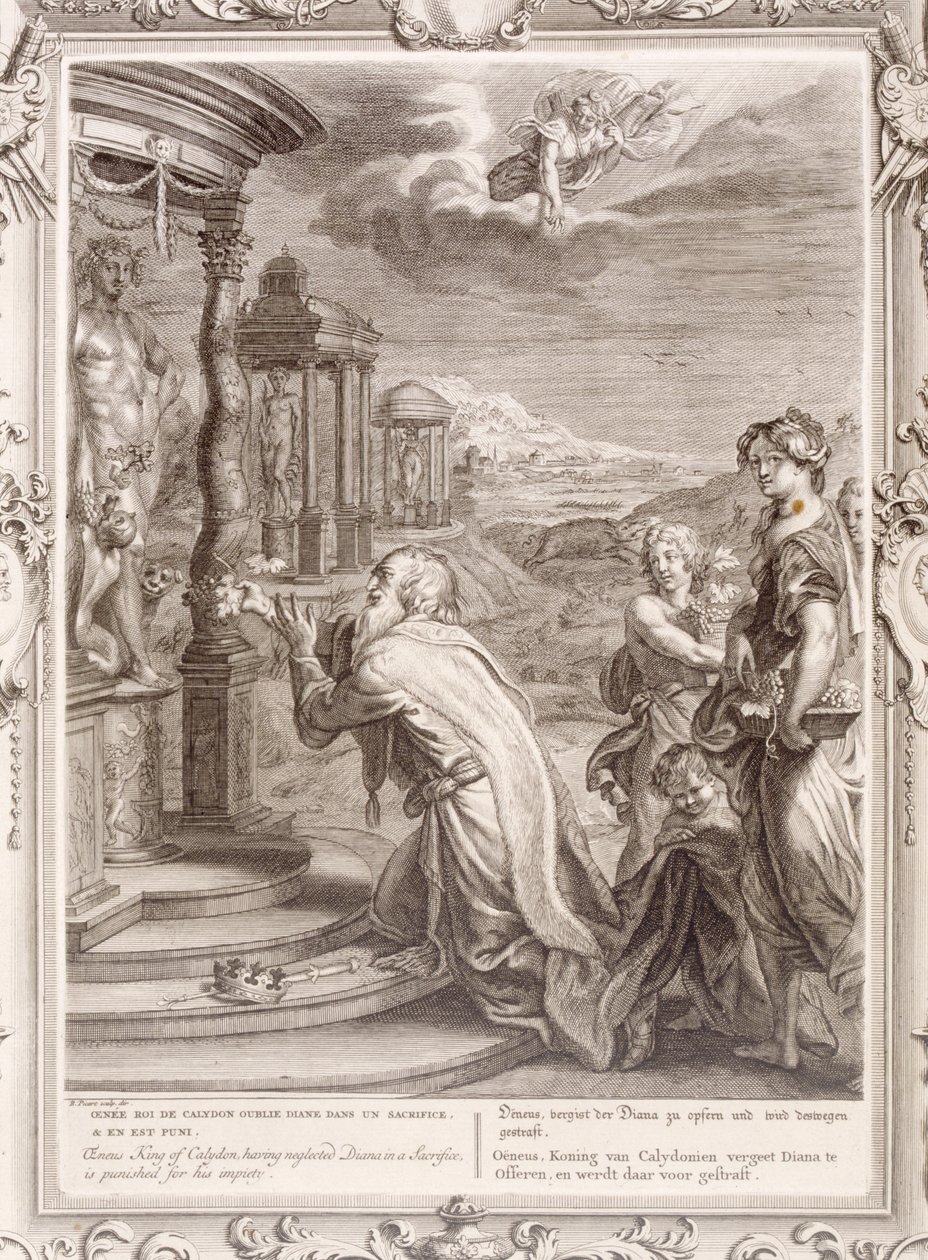 Calydon Kralı Oeneus, Diana'yı Bir Kurbanda İhmal Eden Dinsizliğinden Cezalandırılıyor, 1731 by Bernard Picart