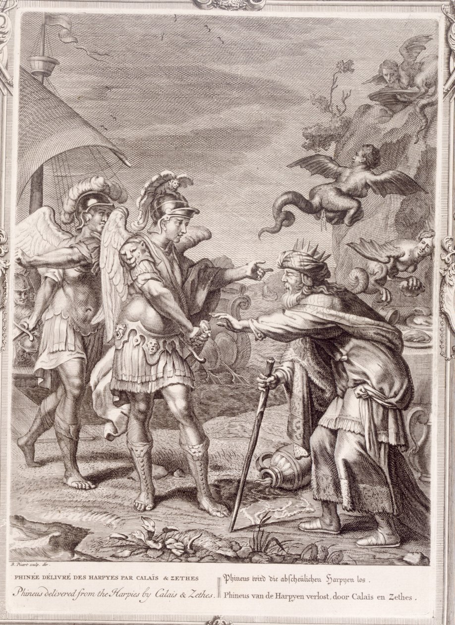 Phineus, Calais ve Zethes tarafından Harpilerden Kurtarıldı, 1731 by Bernard Picart
