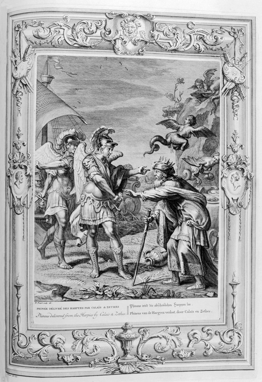 Phineus, Calais ve Zethes tarafından Harpilerden Kurtarıldı, 1733 by Bernard Picart