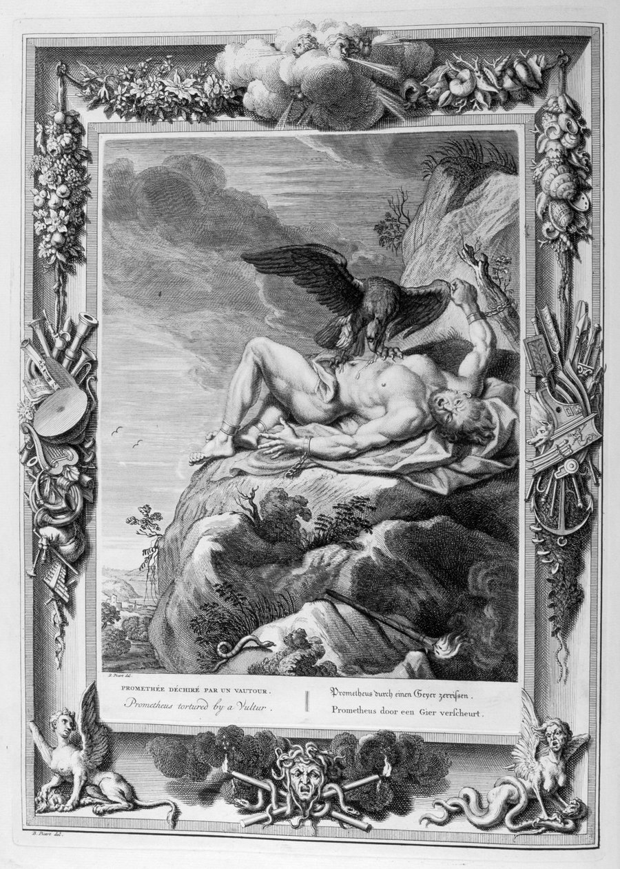 Kartal tarafından yutulan Prometheus (gravür) by Bernard Picart