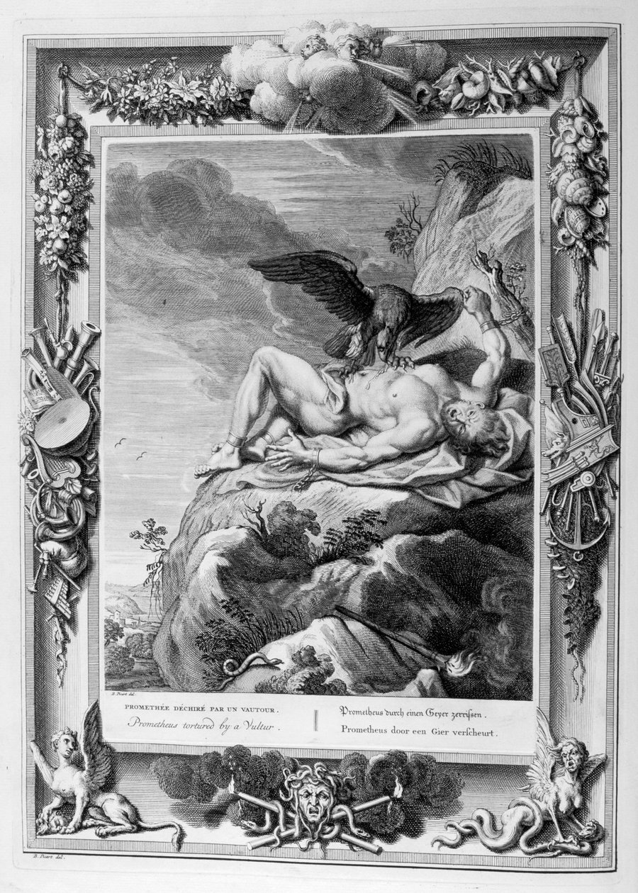 Prometheus, bir akbaba tarafından işkence gördü, 1733 by Bernard Picart