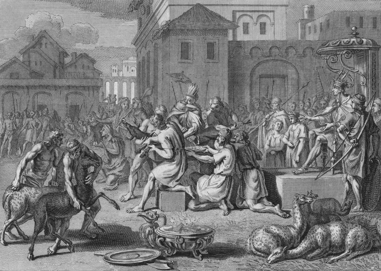 Kara kuzunun kurban edilmesi, büyük Güneş Festivali günü, 1723. by Bernard Picart
