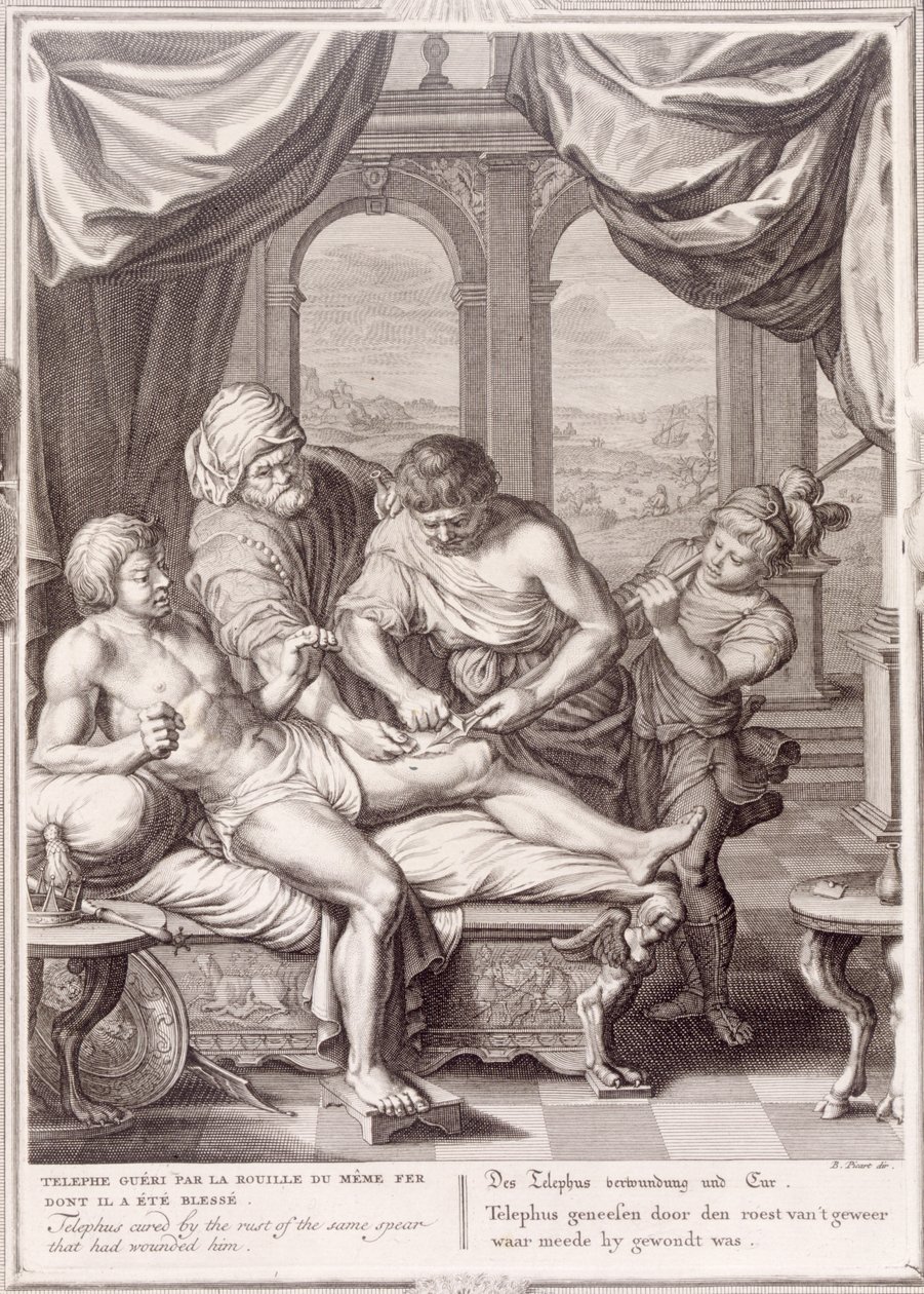 Kendisini Yaralayan Aynı Mızrağın Pasıyla İyileşen Telephus, 1731 by Bernard Picart