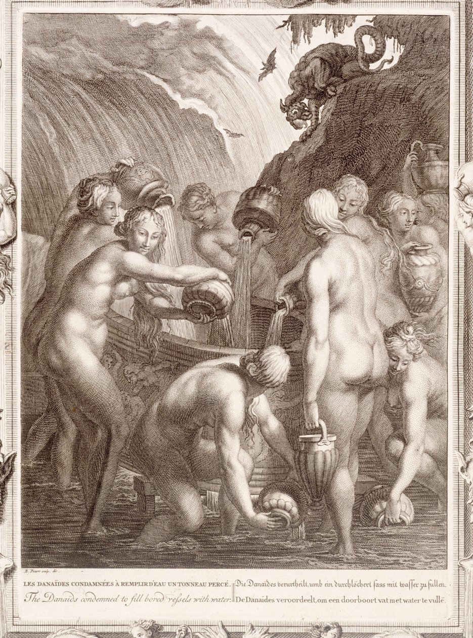 Danaidler, Delik Kapları Suyla Doldurmaya Mahkûm Edildi, 1730 by Bernard Picart
