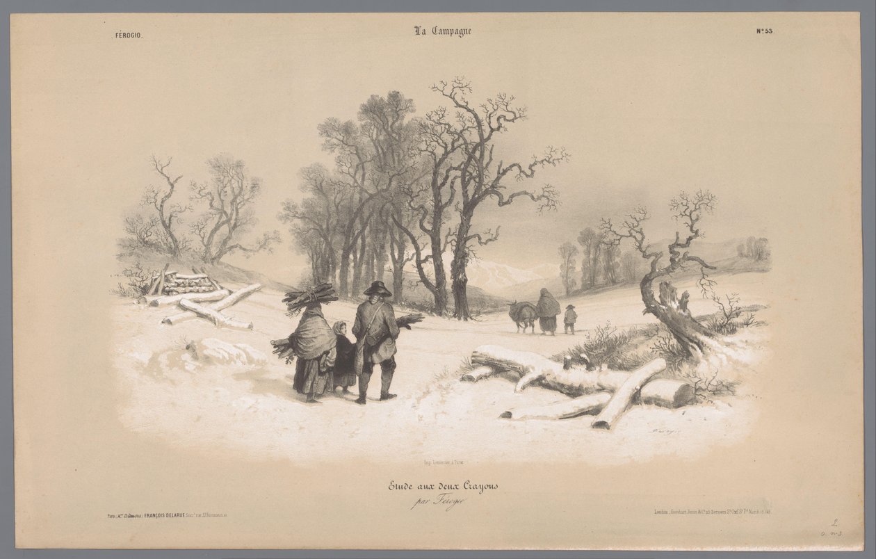 Aile karda odun toplar Kırsal yaşamın tasvirleri (dizi adı) Kampanya. Etudes varieés aux deux Crayons (nesne üzerinde seri başlığı) by Bernard Romain Julien