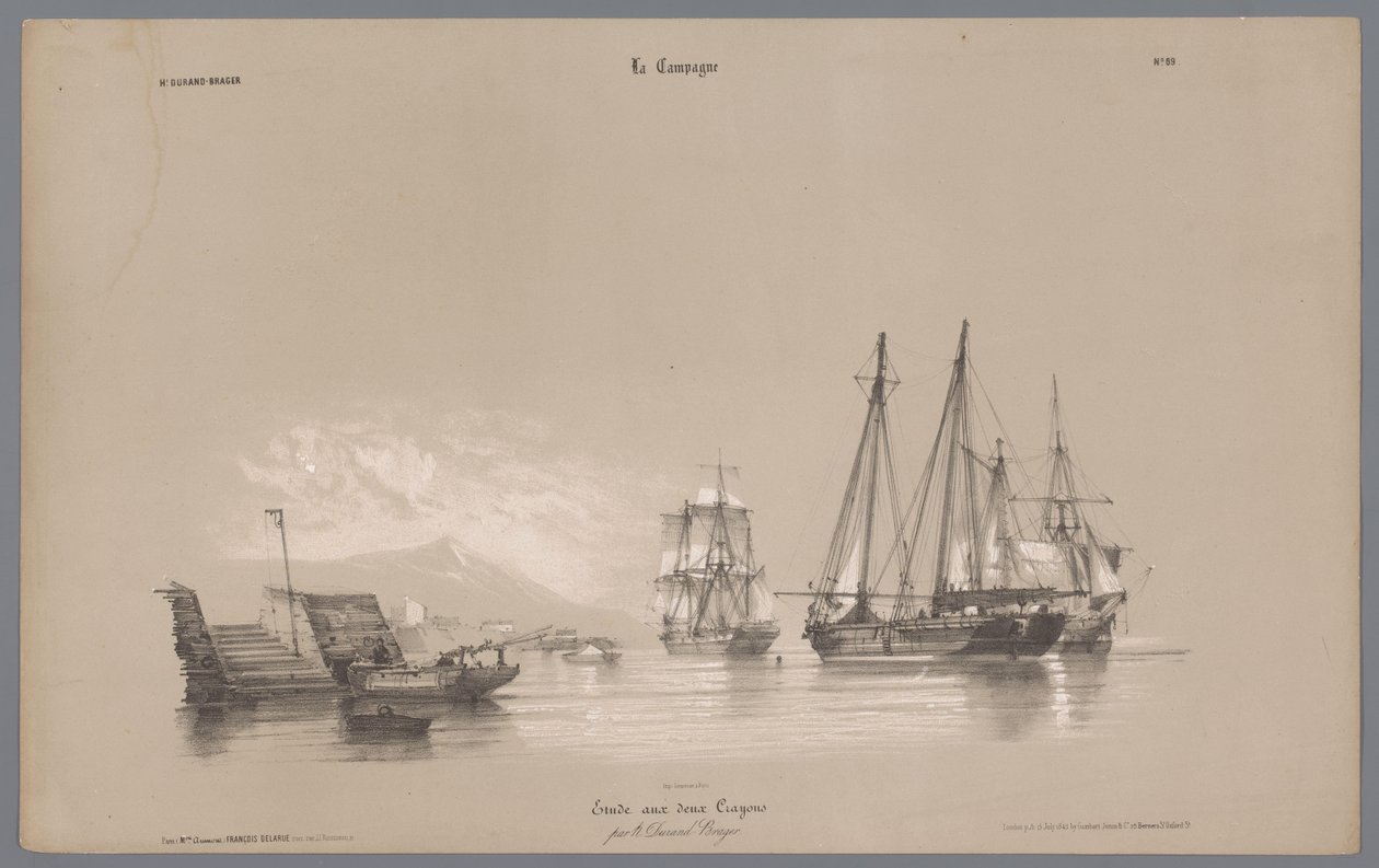 Limanda yelkenli gemiler Kırsal yaşamın tasvirleri (dizi adı) Kampanya. Etudes varieés aux deux Crayons (nesne üzerinde seri başlığı) by Bernard Romain Julien
