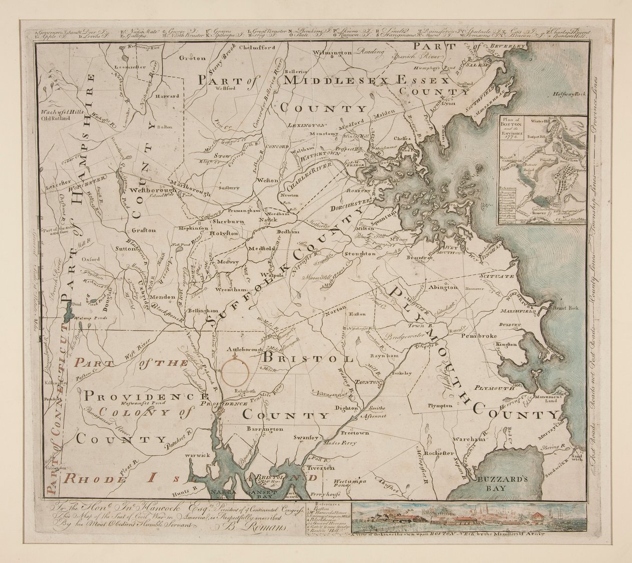 Boston ve Çevre Haritası, yaklaşık. 1775 by Bernard Romans