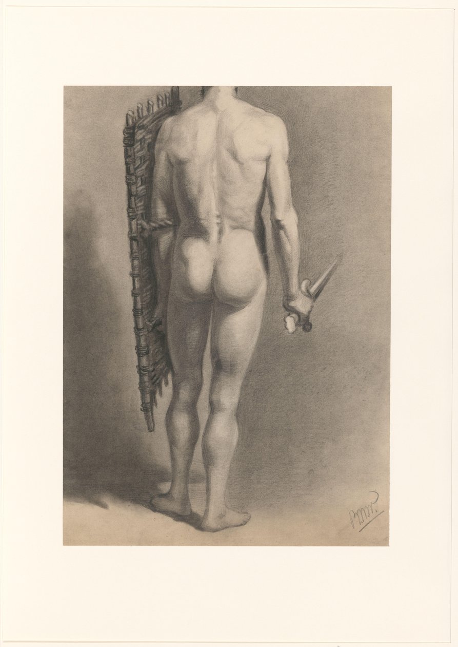 Arkadan görülen kılıç ve kalkan ile çıplak erkek by Bernard Willem Wierink (signed by artist)