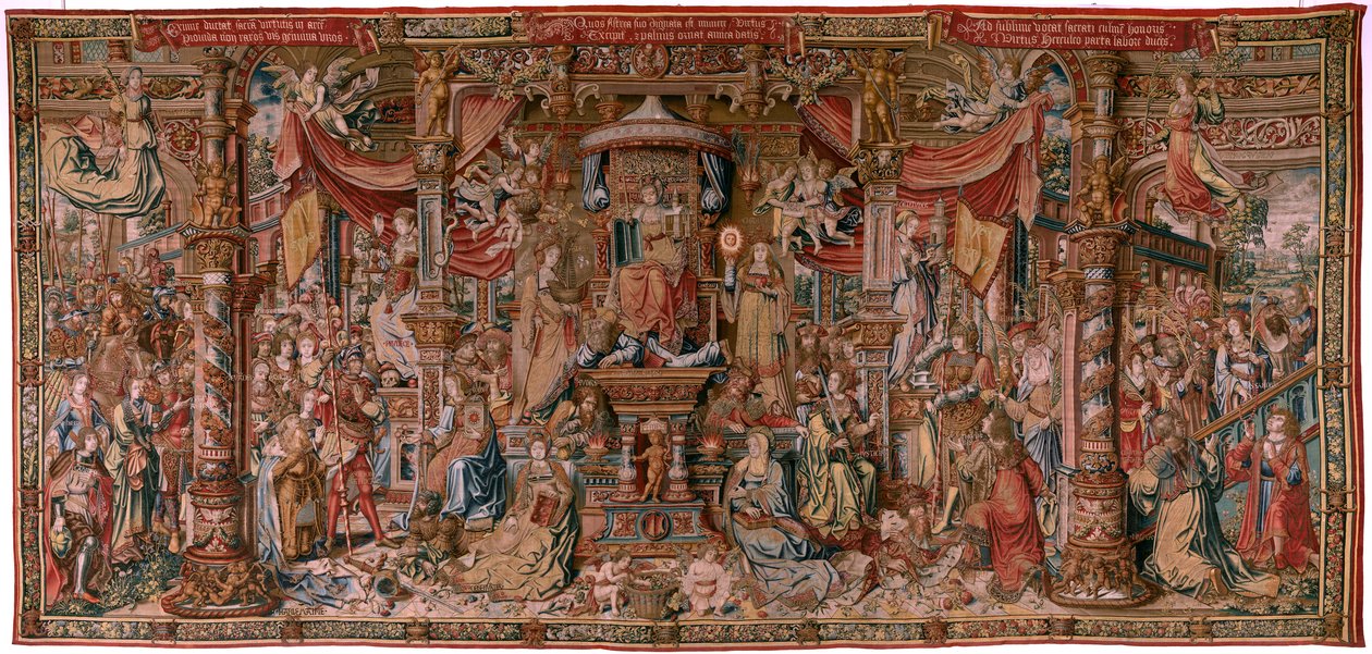 Flaman halısı. Seri Onur. İnanç (La Fe). Serinin ilk halısı. Bernard van Orley ve Jan Gossaert (Mabuse) çevresinden Model Karikatürcüler. Pieter van Aelst, Brüksel imalatı. Ca 1550. Kumaş Altın, gümüş, ipek ve yün. by Bernard van Orley