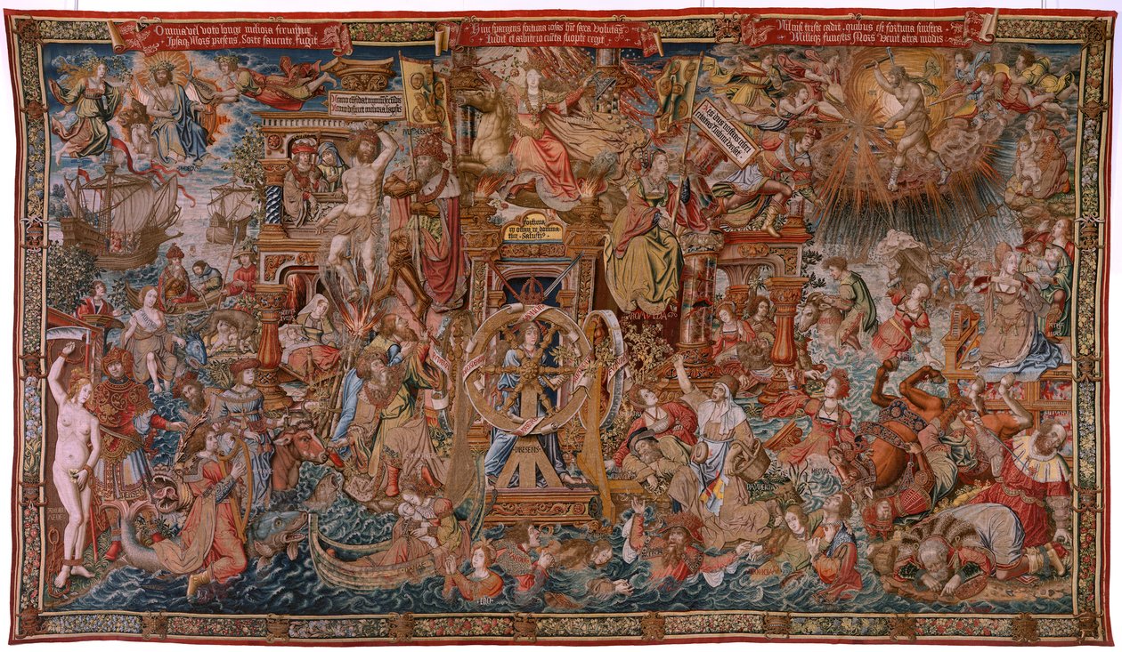 Flaman halısı. Seri Onur. Servet, Başarıya Giden Yol (La Fortuna, Camino de los Honores). Serinin beşinci halısı. Bernard van Orley ve Jan Gossaert de Mabuse çevresinden Model Karikatürcüler. Pieter van Aelst, Brusse imalatı by Bernard van Orley