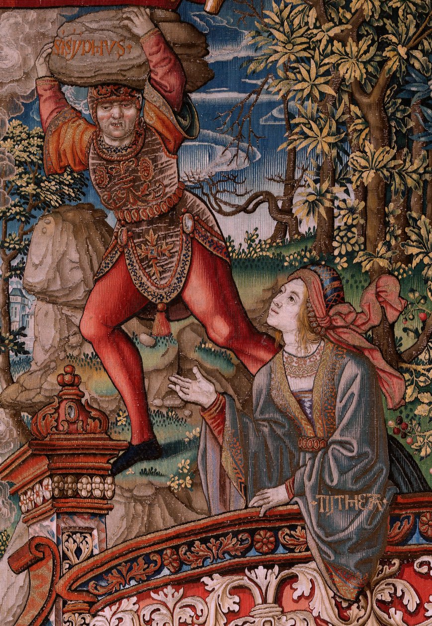 Flaman halısı. Seri Onur. Adalet (La Justicia, Los Honores). Serideki dokuzuncu goblen. Bernard van Orley ve Jan Gossaert (Mabuse) çevresinden Model Karikatürcüler. Pieter van Aelst, Brüksel imalatı. Ca 1550. Kumaş Altın, gümüş, by Bernard van Orley
