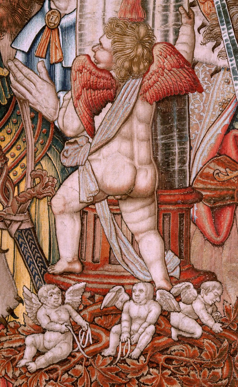 Flaman halısı. Dizi Onur; Asalet (La Nobleza). Serinin dördüncü halısı. Bernard van Orley ve Jan Gossaert (Mabuse) çevresinden Model Karikatürcüler. Pieter van Aelst, Brüksel imalatı. Ca 1550. Kumaş Altın, gümüş, ipek ve yün by Bernard van Orley