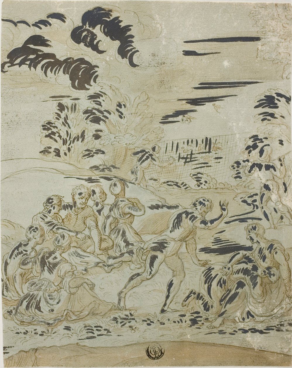 Pastoral Sahne: Kuşları Avlayan Adamlar, Yerde Oturan Çiftler by Bernard van Orley