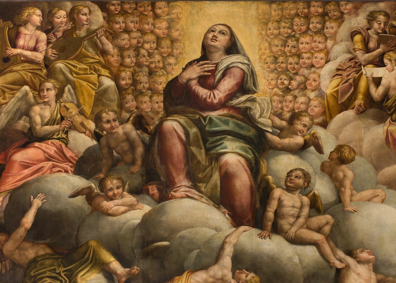 Apsis, Altarpiece by Bernardino Gatti, Il Sojaro adlı, Giovanni Battista Trotti tarafından tamamlanan, IL Malosso, Meryem