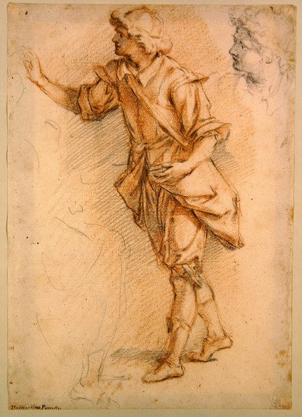 Bir Ayakta Figür (kağıt üzerinde siyah ve kırmızı tebeşir) by Bernardino Barbatelli Poccetti