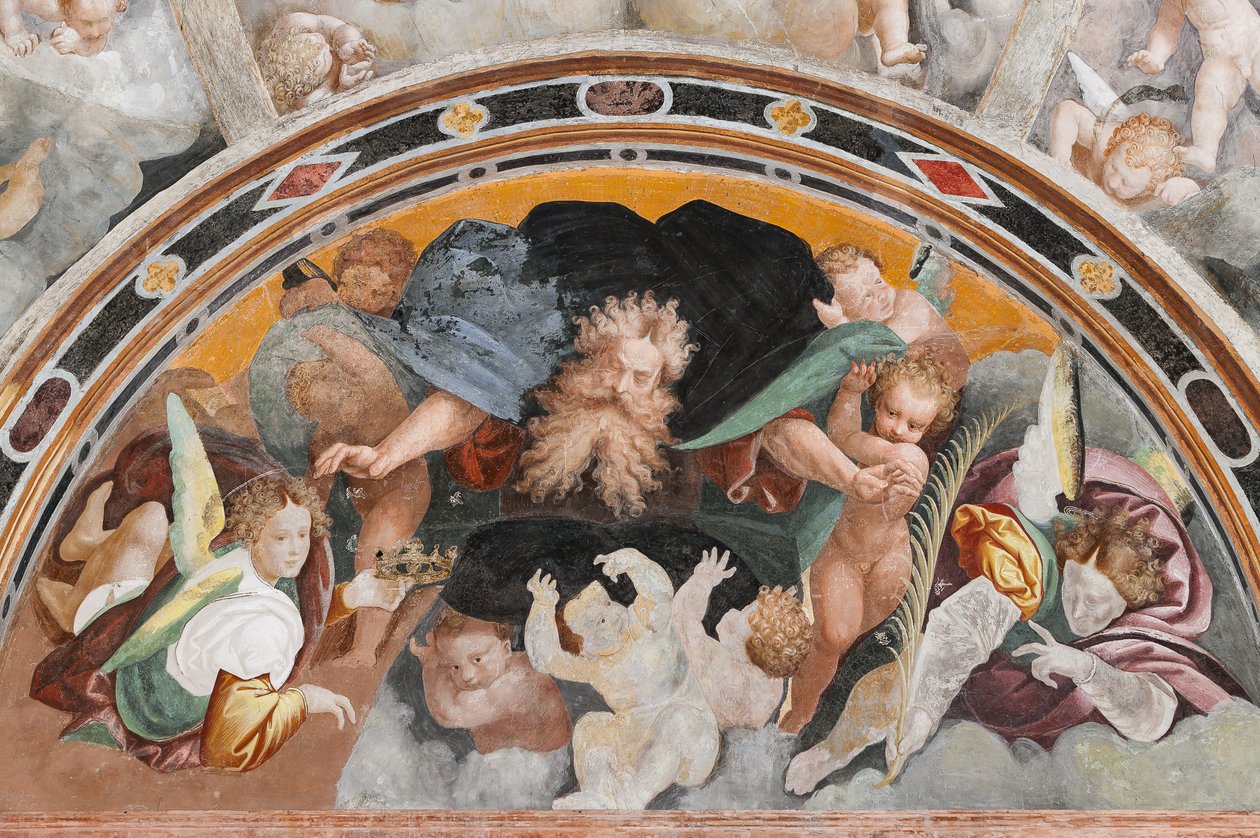 Melekler ve putti, Aziz Catherine Şehitliği detayı (fresk) by Bernardino Lanino